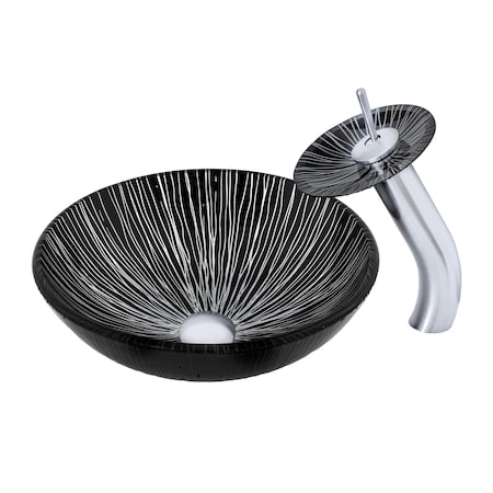 Novatto GODERE Glass Vessel Bathroom Sink Set, Chrome NSFC-023001CH